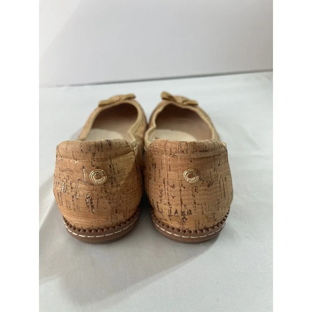 Anne Klein Akeve Cork Ballet Flats Women 8M Gold Metallic Bow Ballet Office Wear